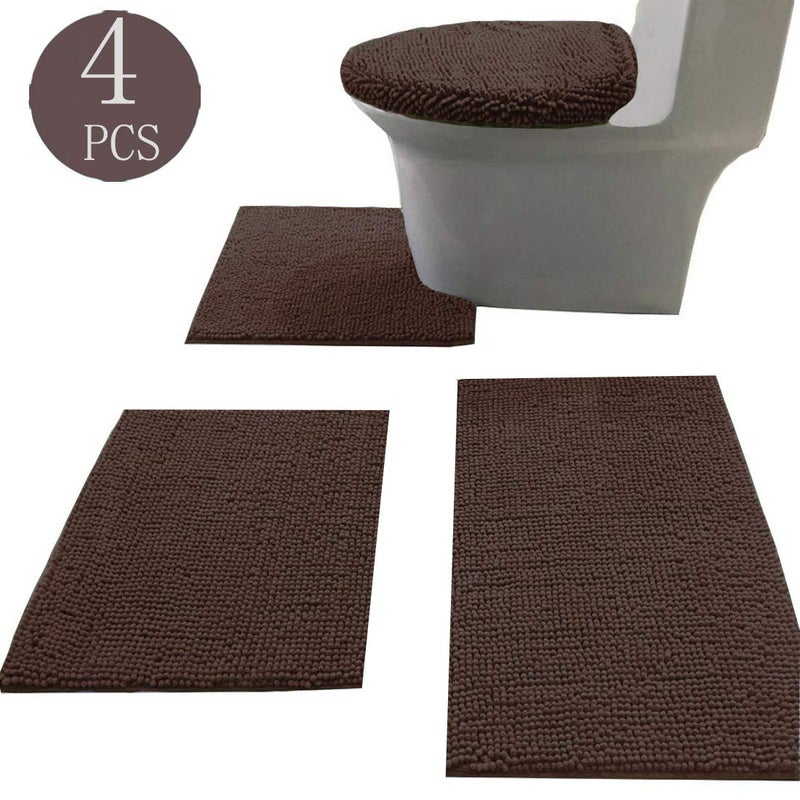 Madeals 4-Piece Bath Rug Set, Brown, 20" x 32", Modern, Non-Slip, Absorbent, Machine Washable, Bath Mat - Image 2